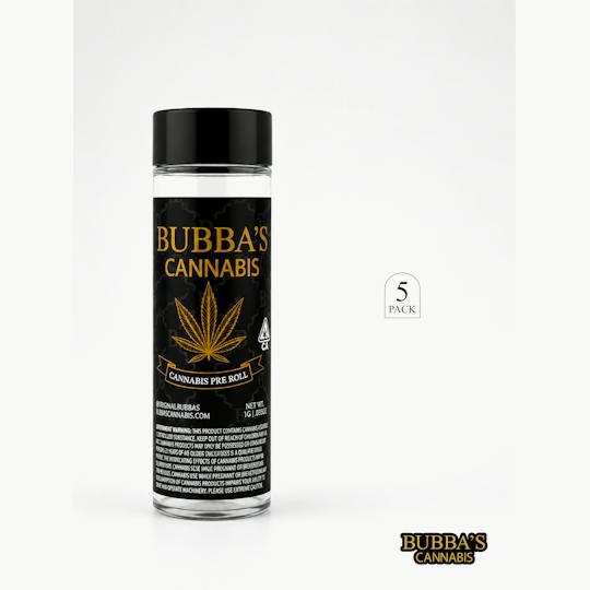 Bubbas Cannabis joint packaging from the Bubba's OG | Joint | 1g each | 5pk listing