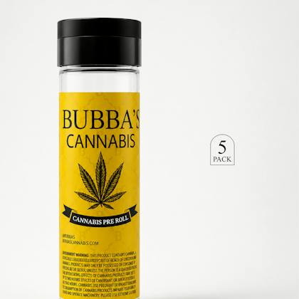 Bubbas Cannabis joints packaging from the Sour Tangie | Joints | 1g each | 5pk listing