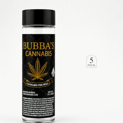 Bubbas Cannabis joints packaging from the Super Boof | Joints | 1g each | 5pk listing